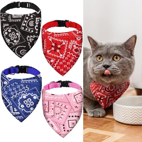 4 Pack Dog Bandana Adjustable Strap Bandana for Dogs Stylish Reversible Triangle Pet Scarf Neckerchief Triangle Dog Dog Bandana Collar for Small Medium Pets Dogs and Cats (Red Blue Black Pink)