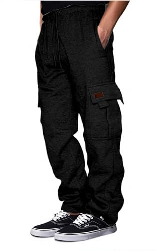Generico Pantaloni Tuta Uomo Larghi Casual Elasticizzati Pantalone Cargo Lunghi con Tasche e Elastico in Vita Pantaloni Sportivi a Gamba Dritta Pantalone Felpati Invernali da Lavoro Jogging Running