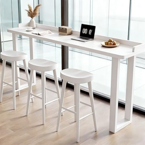 Massivträ Bartabell, Industriella Rektangulära Pubbord, Smala Bistrobord med Levande Kant för Måltider och Frukost, Perfekt för Måltider och Underhållning, Utan Stol(White,120x40x105cm/47x16x41in)