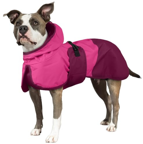 Regnrock för hund, vattentät, hundregnrock med huva, justerbar hundregnjacka, regnrock, hundjacka, regnponcho, regnrock, hund, stor (rosenröd, 2XL)