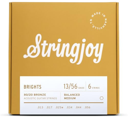Stringjoy BB1356 Brights 80/20 Bronze Acoustic Guitar Strings, (Medium Gauge - 13-56)