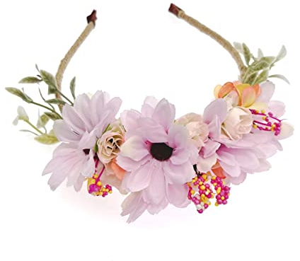 JZK Mariage fleur fille demoiselle d'honneur mariée marguerite fleur bandeau tiare pour fille et femme bridal hairband floral garland headpiece, violet