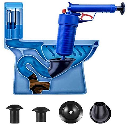 Air Power Drain Blaster Gun, High Pressure Powerful Manual Sink Plunger Opener Cleaner Pump for Bath Toilets, Bathroom, Shower, Kitchen Clogged Pipe Bathtub(Blue)
