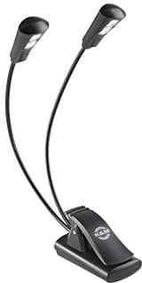 K&M 12244 Notenpultleuchte Double2 LED FlexLight Schwarz - Befestigung per Clip - 2 flexible Schwanenhälse, 2 x 1300 Lux