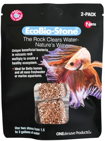 EcoBio-Block Natural Volcanic Rock for Aquarium Water Clarity & Balance — Low-Maintenance Alternative to Weekly Additives — for Freshwater Fish, Turtles, Shrimp & Frogs (Nano 2-Pack, 0.8-1.5 gal ea.)