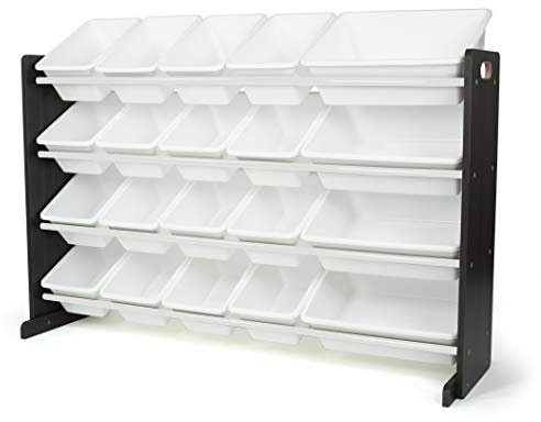 Humble Crew Espresso Extra-Large Wooden Toy Storage Organiser for Children, with 20 BPA Free Plastic Removeable Storage Bins, Ideal for Storing Toys, Games, Books and Craft Supplies - Espresso/White