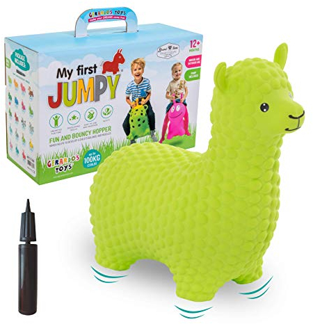 GERARDO'S Toys Hüpftier Hüpfball Alpaka Grün - Hüpftiere ab 1 Jahr und ab 2 Jahre - Aufblasbare Tiere Spielzeug Draussen oder Drinnen für Kleinkinder ab 12 Monaten