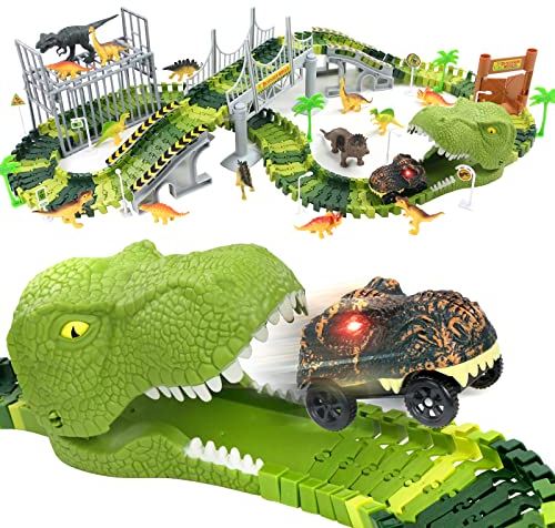 Dinosaurier Spielzeug Autorennbahn ab 3 4 5 6 Jahre Kinderspielzeug mit Rennbahn Kinder Dinosaurier Spiel Dino Spielzeug Auto Cars Geschenk 3 4 5 6 Jahre Junge Mädchen