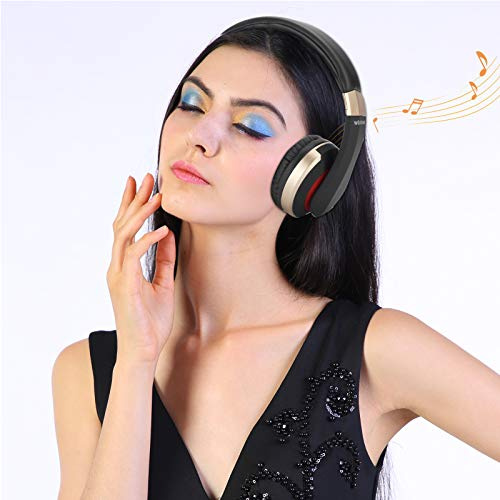 Ong Auriculares inalámbricos para Colocar sobre la Oreja, Auriculares con Sonido estéreo con micrófono Auriculares Bluetooth, para computadora para Juegos de PC(Golden)