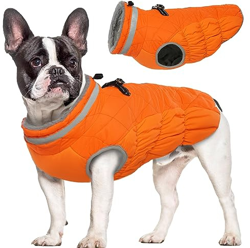 Hjumarayan Manteau Chien - Manteau pour Chien avec Harnais Intégré Réfléchissant Manteaux d'hiver pour Chiens Manteau Chien Imperméable, Manteau Chien Grande Taille Doudoune pour Chien - Orange L