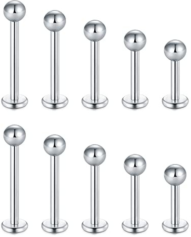Rajnard Piercing Lèvres Stud Argent 16G Acier Chirurgical Classique Labret Cartilage Tragus Helix Boucles d'oreilles Piercing 6/8/10/12/14mm Bijoux Piercing pour Femmes Hommes