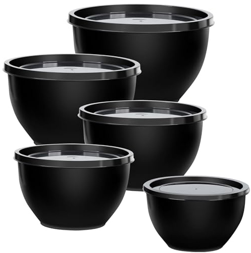 Greentainer Plastic Mixing Bowls with Lids Set for Kitchen, 5 Set Nesting Bowls for Mixing, Baking, Prepping, Cooking and Serving Food, Mixing Bowls Dishwasher, Microwave Safe