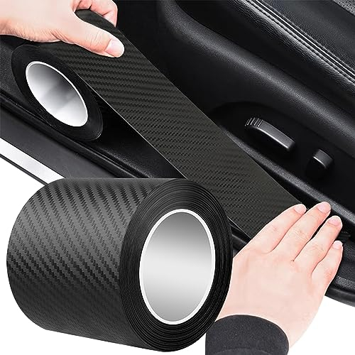 Auto Einstiegsleisten Kohlefaser Aufkleber, Schwarz Auto Einstiegsleisten Schutz, Auto Schutzfolie Selbstklebend Lackschutzfolie für Autotürschutz Einstiegsleistenschutz Stoßstangenschut (10cm x10m)