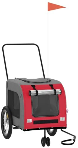 vidaXL Remolque de Bicicleta para Mascotas, Carrito para Perros Gatos, Remolque de Carga para Compra Camping, Hierro Tela Oxford Rojo Gris