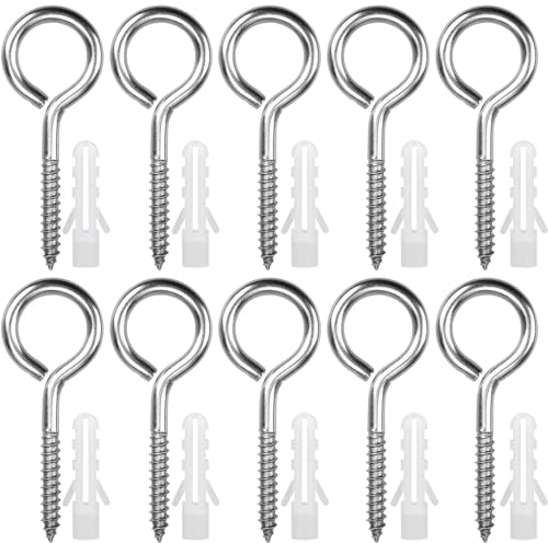 HATANSE 10 Pièces Œillets de Vis en Acier Inoxydable M6 x 80 mm Piton à Visser Lourde Vis à Œillet Crochet à Visser pour Hamacs, Auvents, Fauteuils Suspendus, Câble fixe, Argenté