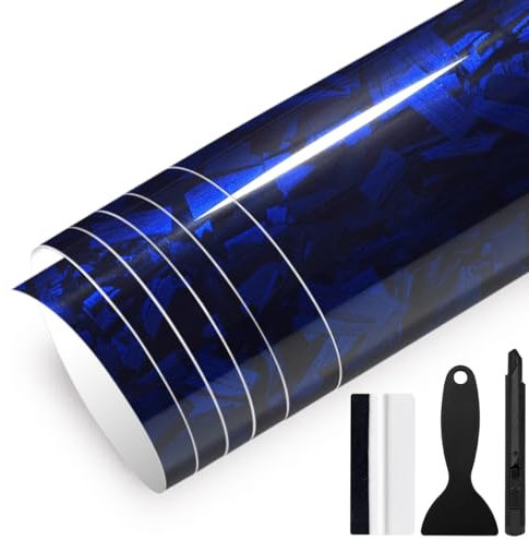 GRTHTATI 150cm x 30cm Pellicola Adhesiva Carbonio Forgiata Lucido per Auto Pellicola Wrapping Pellicola Protettiva per Interni/Esterni di Auto, Moto, Bici, Moto, Bici (Blu Lucida, 150cm x 30cm)