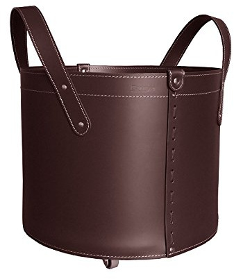 LIMAC Design TONDA portalegna in cuoio per caminetti e stufe, borsa porta legna da ardere da interno, con comode maniglie e ruote gommate, prodotto in Italia. Marrone Scuro