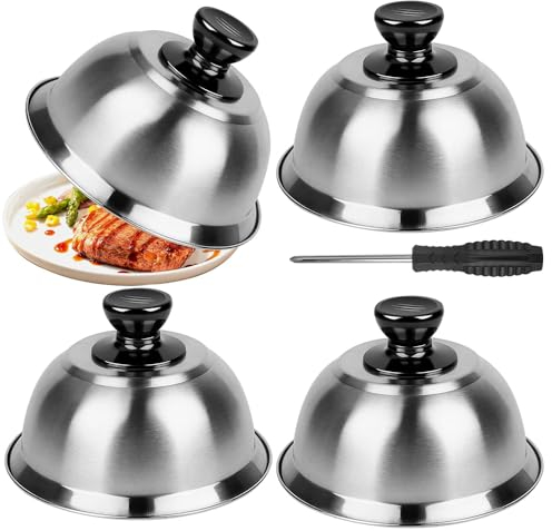 LUFEIS Cloche de Cuisson pour Hamburger 16 x 10 cm, 4 Pièces Cloche Cuisson Burger en Acier Inoxydable, Cloche Chauffante, Cloche pour Hamburger INOX, pour Cuisiner Hamburgers, Steaks, Fromage
