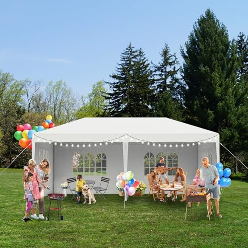 UISEBRT Pavillon mit Seitenwänden und Dach Wasserdicht UV-Schutz Partyzelt Gartenpavillon Zelt Pavillon für Garten Festival Camping Party (Weiß, 3X6m)