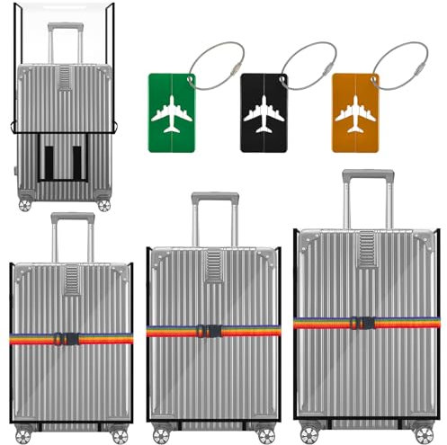 Sibosen 3 Stück Kofferschutzhülle Transparent Kofferhülle Kofferschutzhülle Reisekoffer-Schutzhülle 20+24+28 Zoll PVC Koffer Abdeckungen Wasserdicht Staubdicht Schwarze Grenze