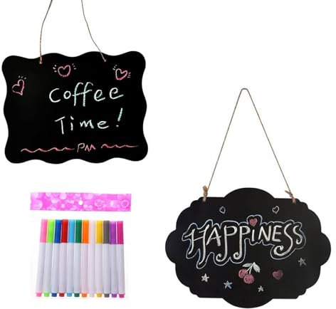 YFaith 2 Pezzi Lavagna Gesso, Fronte-Retro Lavagnetta Cucina, con 12 Evidenziatori, Lavagna da Parete, Lavagna Cancellabile per Ristorante, Ufficio, Aula, Decorazione Domestica