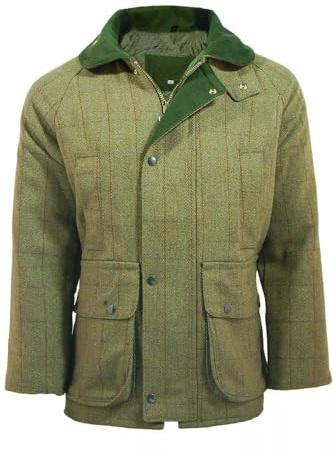 Gillicci Men's Warm Thick Heavy Tweed Padded Country Outdoor Hunting Game Shooting Fishing Farming Tweed Jacket Coat (UK, Alpha, M, Regular, Regular, Light Green)