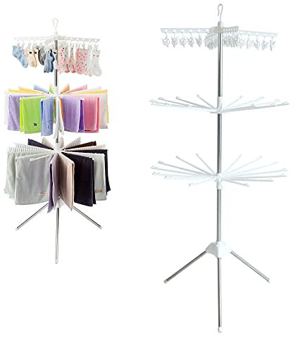 AUYART Wäscheständer Turmwäscheständer Trockenständer Wäscheständer Ausziehbar,Kleiderständer Platzsparend 360°Drehbarer Und Faltbarer Design-Wäscheständer 68 * 68 * 170cm