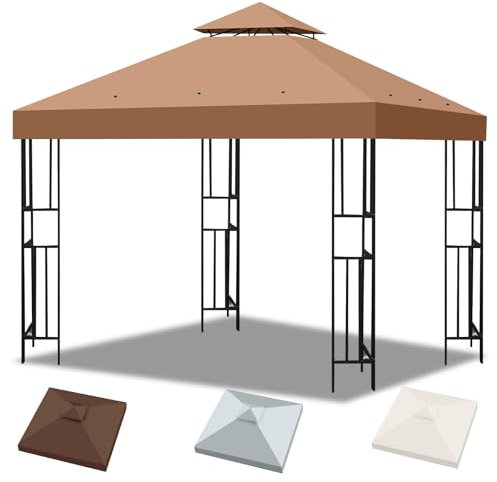 Toldo Pergola Recambio 3x3m, Pergolas de Jardin Cubierta de Repuesto de Gazebo Pabellón Exteriores, Doble Niveles Carpas para Exteriores con Orificios de Drenaje y Ventilación