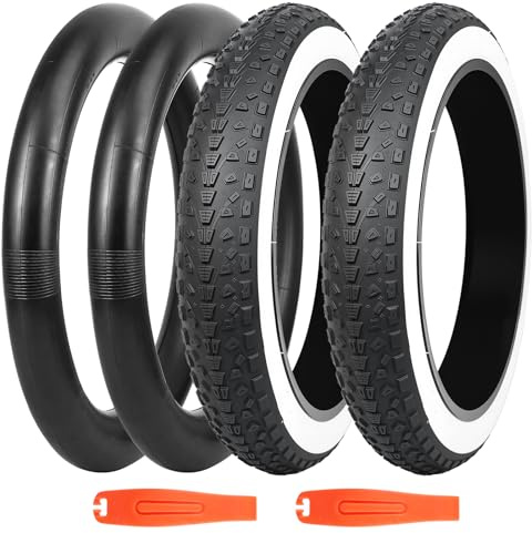 BALINGE 20x3.0 Electric Bike Tire Fat E-Bike Tires Heavy Duty High-Performance Wear-Resistant Mountain Snow Bicycle Tires&Tubes，White Wall (2 Tires 2Tubes 2Levers)