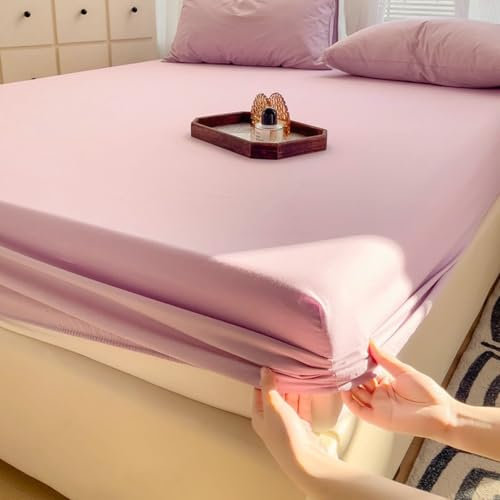 Bishilin Spannbettlaken für Boxspringbett 180x200 Lila, Spannleintuch Topper Einfarbig Bettwäsche Spannbettlaken Baumwolle Matratzenschoner (1 Stück, ohne Kissenbezüge)