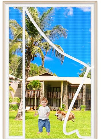 Apertura Laterale Zanzariera Magnetica 75x195cm Bianco Rete Fine Anti Insetti Traspirante Chiusura Automatica per Porta Finestra Balcone Soggiorno