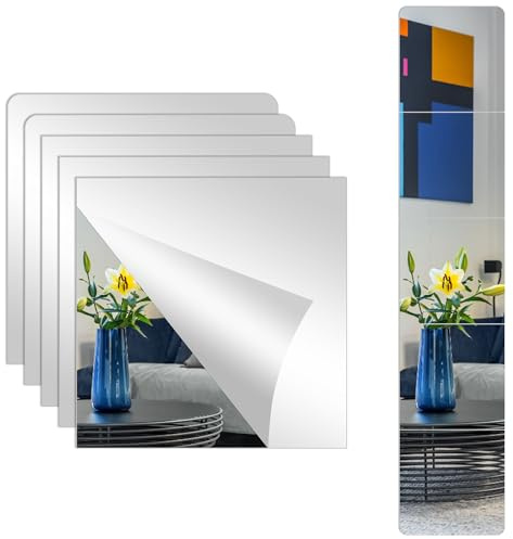 SYCEES 5pcs Specchio Acrilico Adesivo da Parete,30 * 30cm Specchi Adesivi Rettangolari,Piastrelle Parete a Specchio,Specchi Infrangibili per Bagno/Porte/Armadio/Ingresso/Palestra/Soggiorno