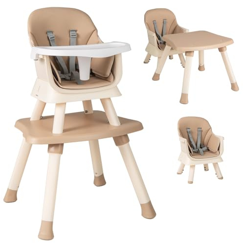 COSTWAY 6-in-1 Babyhochstuhl, Hochstuhl & Essstuhl & Lerntisch & Bausteintisch & Kindersitzgruppe, Kinderhochstuhl mit Sicherheitsgurt und abnehmbares Tablett, Babystuhl Kombihochstuhl (Kaffee)