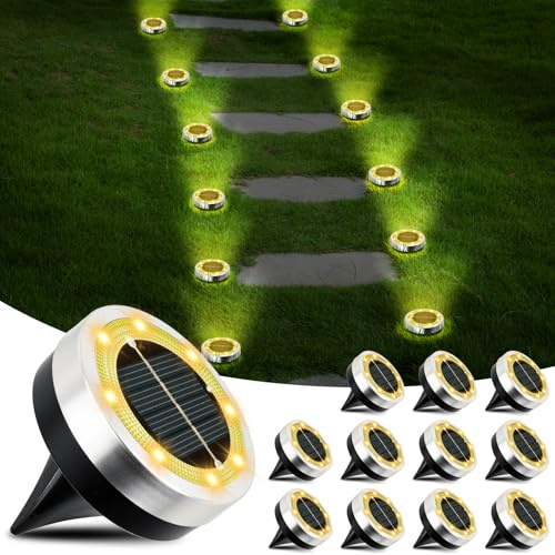 Focenat 12 Stück Solarlampen für außen,8 LED Solar Bodenleuchten Aussen,Solarleuchten für außen,Solarlampen für außen garten,Wasserdicht Solarlampen,Solarlampen für Garten,Rasen,Gehweg,Patio,Auffahrt