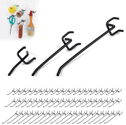 LWLWA Gancho para Panel Pared, Diseño de Tres Patas, 60 Unidades, Negro | Ganchos para Pared Perforada son 15cm/10cm/5cm, Orificios de 25mm, Ganchos para Tablero para Hogares, Tiendas y Talleres