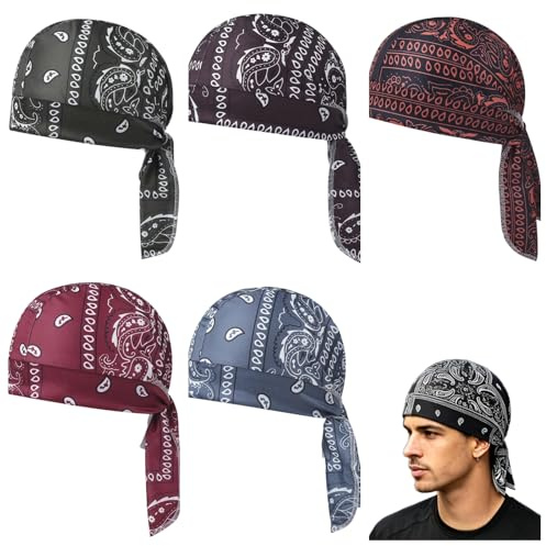 Lot de 5 Bandana de sport pour homme et femme, bonnet de course d'été, élastique, respirant, absorbe la transpiration, bandana de motard pour homme
