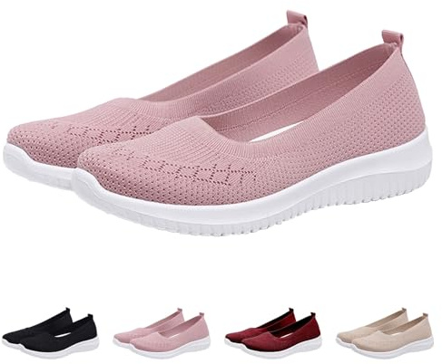 Ballerines sportives pour femme : baskets orthopédiques à enfiler, tissu tricoté doux, mocassins en maille, chaussures de loisirs confortables, légères et respirantes, chaussures plates pour