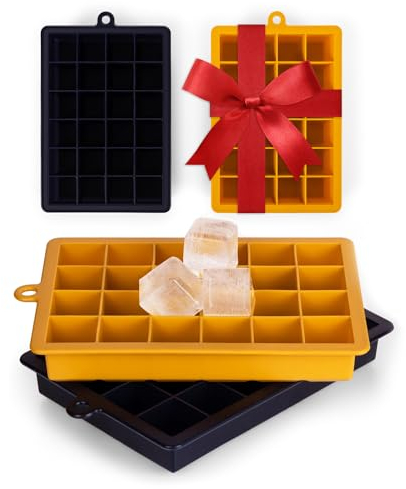 Blumtal stampo ghiaccio silicone 2x24 - stampo ghiaccio con coperchio - stampi ghiaccio per cocktail da 2,6cm - cubetti ghiaccio silicone in M - stampi ghiaccio silicone senza BPA - nero blu e senape