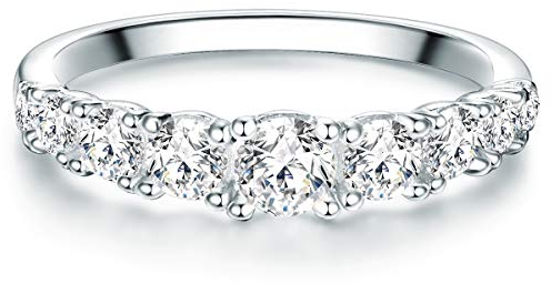 Trilani Damen-Ring Verlobungsring Sterling Silber mit Zirkonia weiß in Brilliant-Schliff - Memoire-Ring mit Stein Trauring für Hochzeit