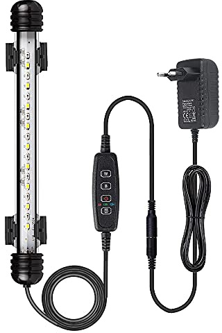 VARMHUS LED Aquarium Lampe,Fish Tank Light minuterie marche/arrêt automatique, 3 modes d'éclairage à intensité variable blanc-bleu, 10 niveaux de luminosité en option (Bleu + Blanc 18cm)