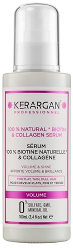 Kerargan - Sérum Capillaire Volumisant à la Biotine & Collagène - Pour Cheveux Fins, Plats, Ternes - Brillance et Fortification - Sans Sulfate, OGM, Huile Minérale - 100ml