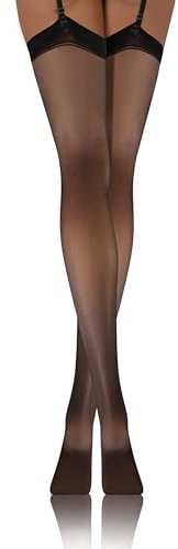 sesto senso Strapsstrümpfe 20 Den Strumpfhose mit Strumpfhalter Strapse Strümpfe zum Anstrapsen 3/4 M-L Schwarz