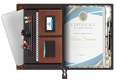 FEDUS 30 Sheets Multipurpose PU Leather Document Folder Certificate Document Bag Portfolio Executive Folder Legal Size Document Holder with 30 Sheets for Men and Women