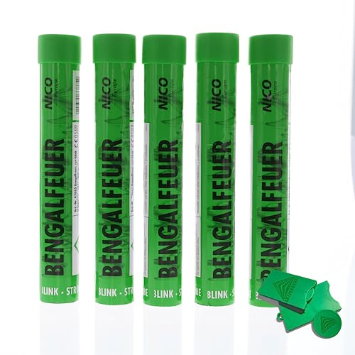 AKTIVHANDEL Bengalfeuer 5 Stück Bengalo Rauchfakel Handfackel in Grün, 40 Sekunden Brenndauer, Kat F1 Feuerwerk inkl. Einkaufswagenchip