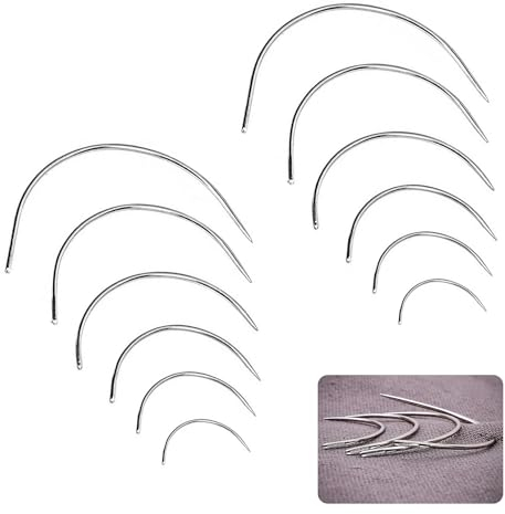 12 Stück Gebogene Nähnadel,C Form Polsternadel,lang Sattlernadel,Gebogene Nadel Set,Ledernadeln Hand,Ledernadel für Polsternadeln Leder Nähgarn Handstichwerkzeuge,Ledernähen Teppich