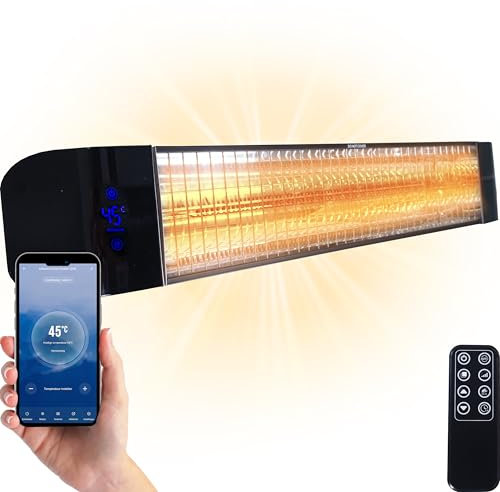 Silvergear® Calefactor Infrarrojo Terraza 2400W | Calefactor Infrarrojo Inteligente con App | Lámpara de Luz Roja | Lámpara de Calor | Lámpara Infrarroja Eléctrica de Pared | Incluye Mando a Distancia