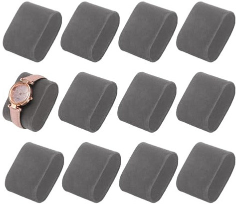 QUARKZMAN 12 almohadas de terciopelo para reloj de pulsera Almohadas de exhibición de joyas Cojín de almohada de almacenamiento para caja de relojs Gris