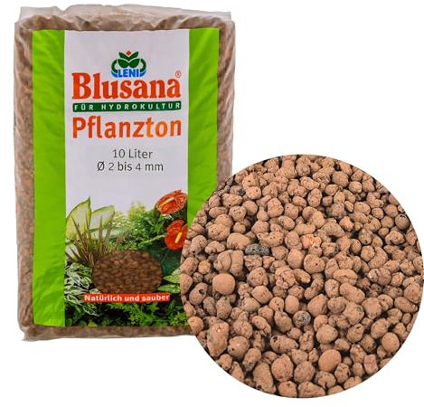 Blusana Pflanzton-Granulat Blähton 10l | Pflanzsubstrat für Hydrokultur | Ton-Granulat feine Körnung 2-4mm | Pflanzton Drainagematerial & Bodenauflockerung
