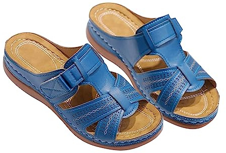 Pantoufles orthopédiques pour femme - Talon compensé - Mules confortables pour femme - En cuir souple - Lit de pied souple - Sandales de marche avec soutien de la voûte plantaire - Sandales d'été