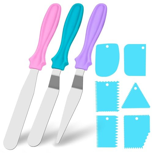 CONJURAIDE 9 Stück Winkelpalette Torte, Streichpalette Tortenpalette Tortenspachtel zum Glätten Kuchenmesser Tortenmesser Winkelpalette Klein Tortenkamm Tortenstreicher Kuchenschneider für Torten
